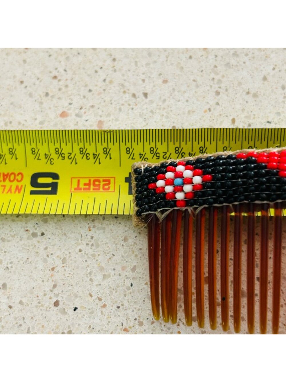 Handmade Southwestern Beaded Hair Comb Seed Bead Loomed Black Red White Vintage - Picture 13 of 13